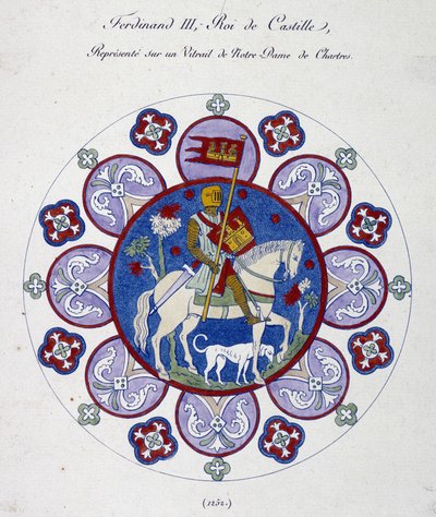 Fernand III, roi de Castille, représenté sur un vitrail de Notre-Dame de Chartres (1252). Similitude collégiale. - French School