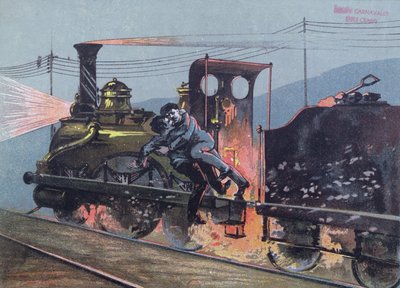 Combat entre Jacques Lantier (1840-70) et Pecqueux dans le train, Le Lison, scène de La Bête Humaine d