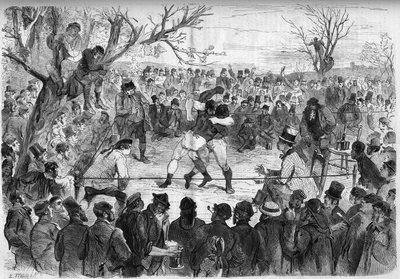 Sport de combat : match de boxe entre deux "prize fighters" dans la campagne anglaise - French School