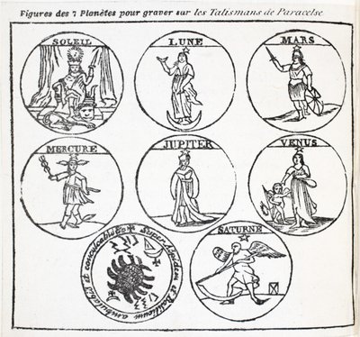 Figures des 7 planètes pour graver sur les talismans de Paracelse - French School