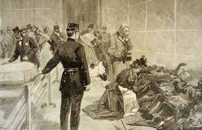 Incendie au Bazar de la Charité à Paris le 4 mai 1897 : après la catastrophe, les familles identifiant les victimes au Palais de l
