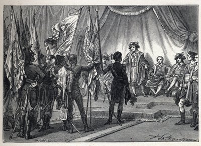 Première coalition : Joachim Murat (1767-1815) présente au Directoire les drapeaux conquis par l