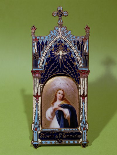 Souvenir de première communion représentant la Vierge et le Saint-Esprit - French School