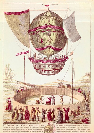 Premier vol en montgolfière, 22 décembre 1783 à Defsessebruk (Pays de Galles) - French School