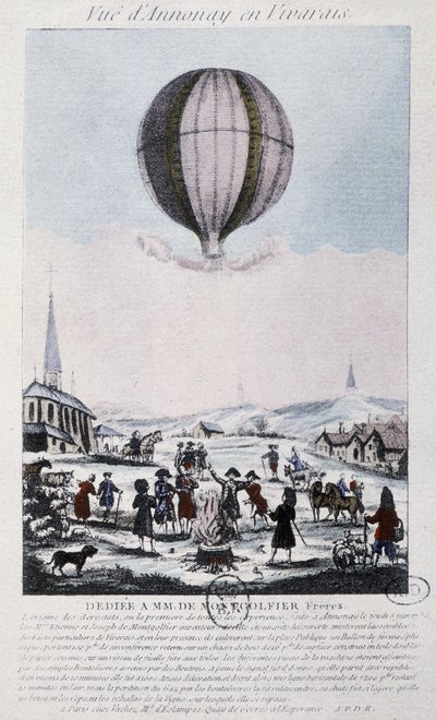 Premier vol à Annonay des frères Montgolfier en 1783 - French School
