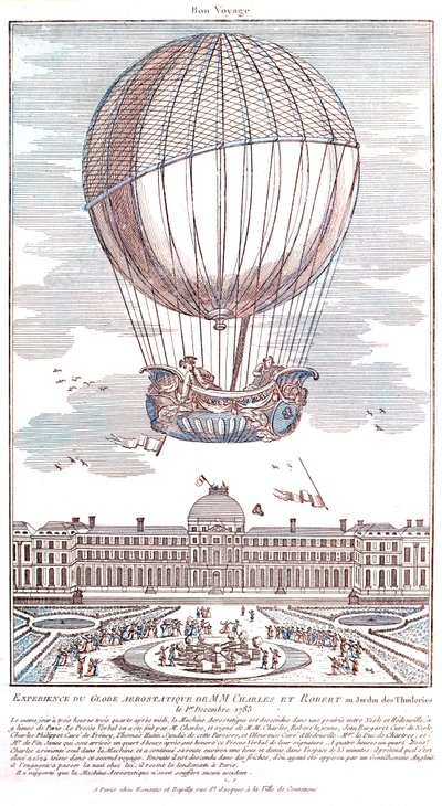 Premier vol en ballon à hydrogène habité, 1783 - French School