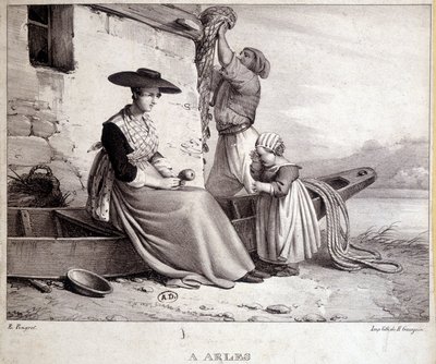 Pêcheur, sa femme en costume régional et leur enfant à Arles - French School
