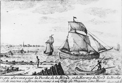 Bateau de pêche pour la morue et le hareng du nord - gravure, n.d. - French School
