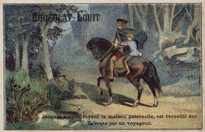 Fuyant la maison de son père, Jacques Amyot est recueilli sur la route par un voyageur - French School