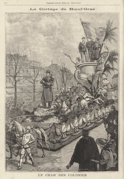 Char des Colonies dans le cortège du carnaval du Bœuf Gras, Paris, France - French School