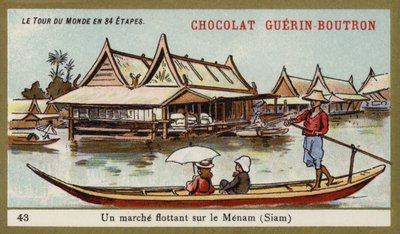 Marché flottant sur la rivière Menam, Siam - French School