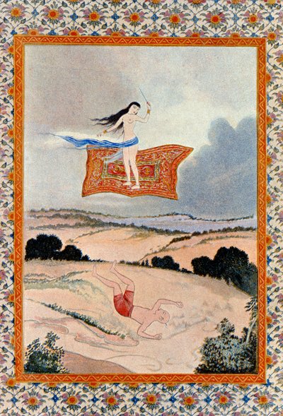 Vole, ô tapis magique et transporte-moi, illustration des Mille et Une Nuits - French School