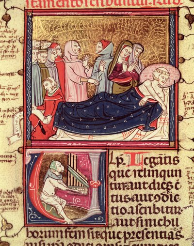 Fol.195v Un homme mourant dictant son testament, de Justiniani in Fortiatum - French School