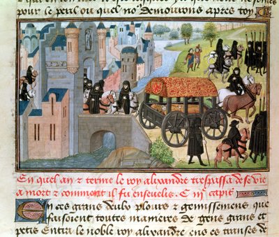 Comment Alexandre le Grand (356-323 av. J.-C.) est décédé et a été enterré, du manuscrit de Jean Vauquelin, de l