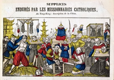 Formes de torture endurées par les missionnaires catholiques à Tonkin, Chine, 1840 - French School
