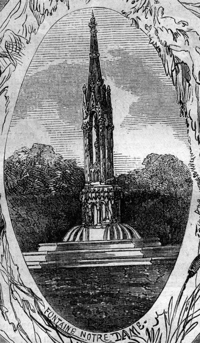 Fontaine de Paris : vue de la Fontaine de la Vierge (Fontaine Notre-Dame) (vers 1845). Gravure dans « Le Monde Illustré » n°254 du 22 février - French School