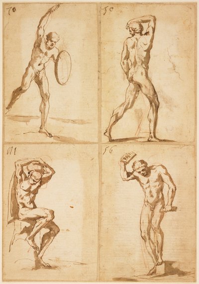 Quatre études de nus masculins - French School