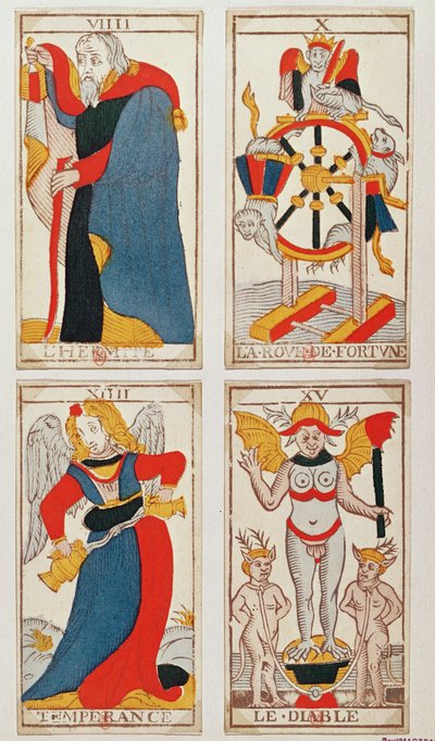 Quatre cartes de tarot représentant l