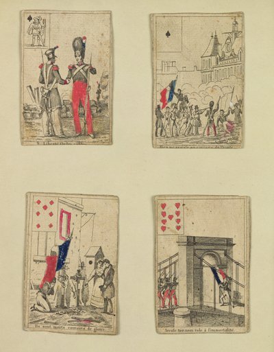 Quatre cartes à jouer commémorant les héros de juillet 1830, 1831 - French School