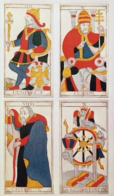 Quatre cartes de tarot représentant l