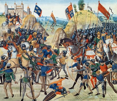 Bataille de Crécy de la guerre de Cent Ans, de la Chronique de Froissart, 24 août 1346 - French School