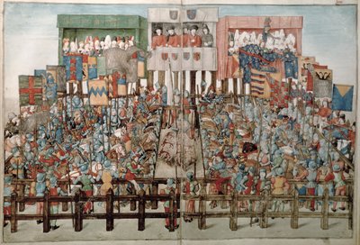 Le roi René présidant un tournoi de joute, du Livre des Tournois de René d