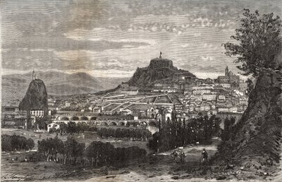 France, Auvergne, Haute-Loire (43), Le Puy-en-Velay - gravure dans "La France illustrée : géographie, histoire, administration statistique" par V.A. Malte-Brun. 1884 - French School