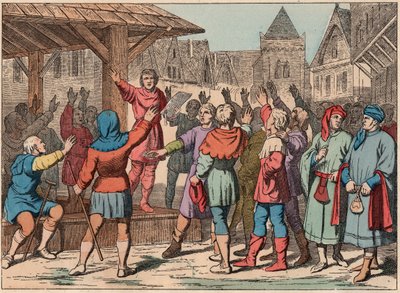 La France au Moyen Âge : les communes - Charte communale - Serment - Gravure de la fin du 19e siècle dans «Nos Gires Nationales - Images et récits» - French School