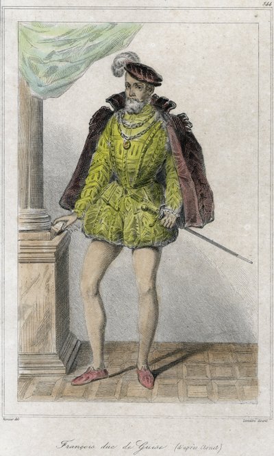 François Ier de Lorraine, 2e Duc de Guise (1519 - 1563). Il a commencé la première guerre de religion par le massacre de Wassy (Vassy) (1562) - Gravure du 19e siècle - French School
