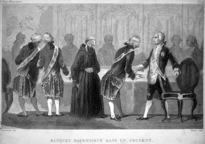 Franc-maçonnerie : banquet maçonnique dans un couvent. Gravure de "Histoire pittoresque de la Franc-Maçonnerie et des Sociétés Secrètes anciennes et modernes" de F.-T. B. Clavel. Pagnerre, éditeur. 1843 - French School