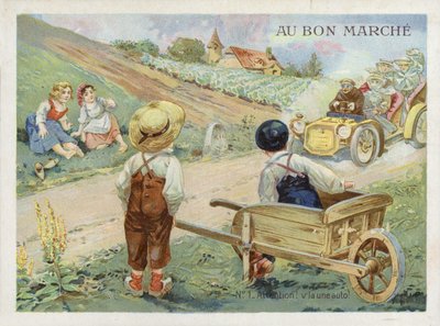 Enfants français regardant une voiture rapide - French School