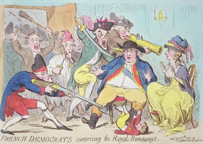 Les Démocrates français surprenant les Fugitifs Royaux, 1794 (gravure en couleur) - French School