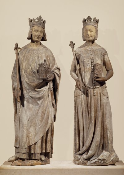 Roi de France Charles V et Jeanne de Bourbon (pierre) - French School