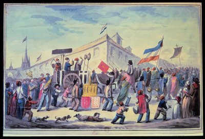 Révolution française : une mascarade antireligieuse en novembre 1793. Aquarelle anonyme de 1793. Bibliothèque de l