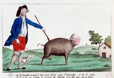Révolution française : caricature représentant un révolutionnaire ramenant Louis XVI sous la forme d