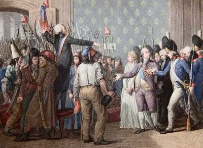 Révolution française : la marche sur les Tuileries, 20 juin 1792 - Révolution française - Attaque du Palais des Tuileries, 20 juin 1792 - Le jour du 20 juin 1792 au Château des Tuileries. Le roi Louis XVI se présente devant le peuple et chauffe le bonnet r - French School