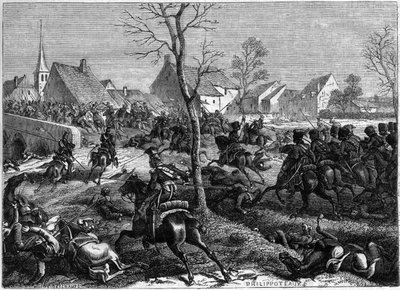 Les troupes françaises et polonaises conquièrent le pont de Berry-au-Bac (Aisne), mars 1814 - Campagne de France (1814) - Général Nansouty, avec la cavalerie de la garde et les Polonais du général Pac, prend le pont de Berry-au-Bac - dans « Histoire de l