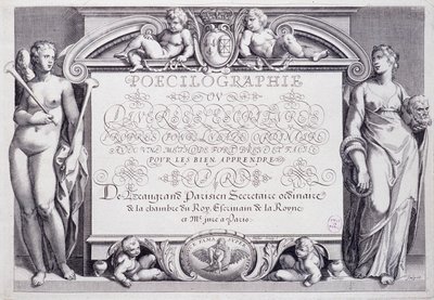 Calligraphie française : Poecilographie, frontispice, par Baptiste de Beaugrand en 1606 - French School