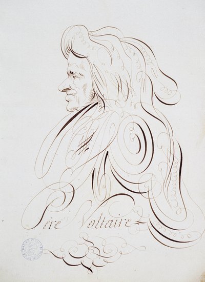 Calligraphie française : Portrait du Père Voltaire par Bernard de Paris vers 1780. Bibliothèque historique de la ville de Paris - French School