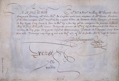 Calligraphie française : Reçu en faveur de Bernard de Beaugrand délivré le 2 juillet 1623. Bibliothèque Historique de la Ville de Paris - French School