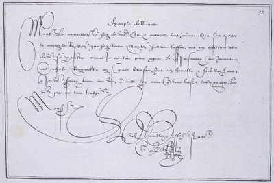 Calligraphie française : Technographie, « exemple de minute » par Guillaume Le Gangneur vers 1599. Bibliothèque historique de la ville de Paris. - French School