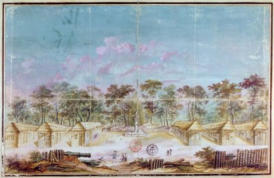 Colonisation française sur la plage de Kourou, Guyane en 1763 - French School