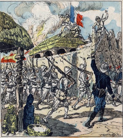 Expédition française au Dahomey (actuel Bénin). Les troupes françaises entrent à Abomey le 17 novembre - French School