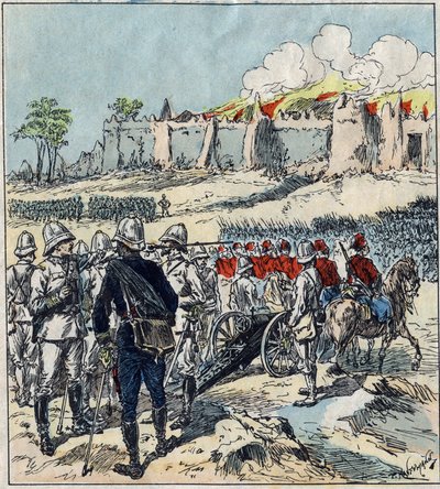 Expédition française au Dahomey (actuel Bénin). Le général Dodds formant ses colonnes d