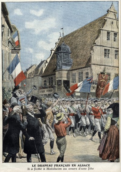 Le drapeau français flotte à nouveau dans les rues de Molsheim, Alsace, lors de la fête sportive dans « Le Petit Journal » du 4 juillet - French School