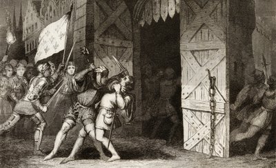 Chevaliers français attaquant une ville tenue par les Anglais pendant la guerre de Cent Ans, de 