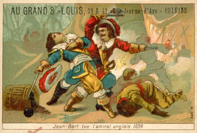 Commandant naval français et corsaire tuant un amiral anglais, 1694 - French School