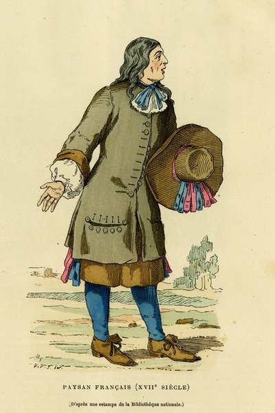 Costume de paysan français au XVIIIe siècle. Gravure en couleurs d