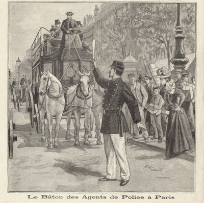Policier français utilisant sa matraque pour diriger la circulation dans les rues de Paris - French School