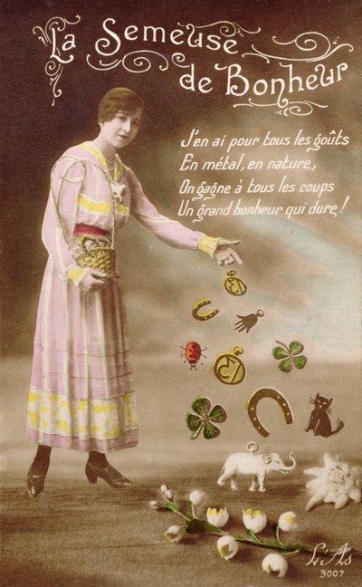 Carte postale française représentant La Semeuse de Bonheur, 29 mars 1914 - French School